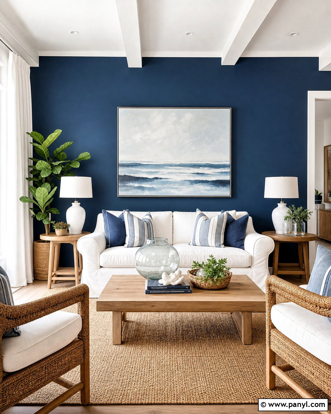 Dark Blue Coastal Living Room Wall - 20 dark feature wall living room ideas