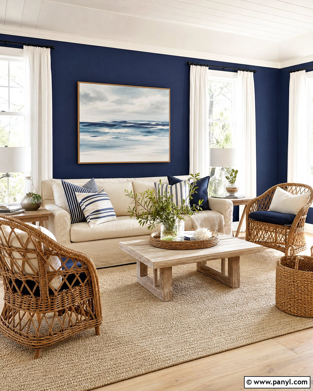 Dark Blue Coastal Living Room With Sand - 20 dark blue living room color scheme ideas