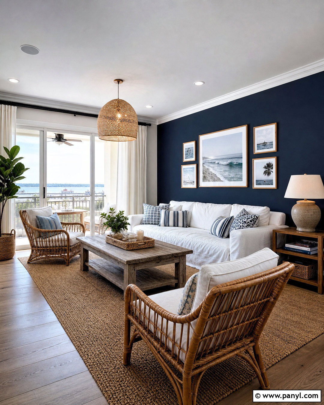 Dark Blue Coastal Living Room - 20 dark blue accent wall living room ideas