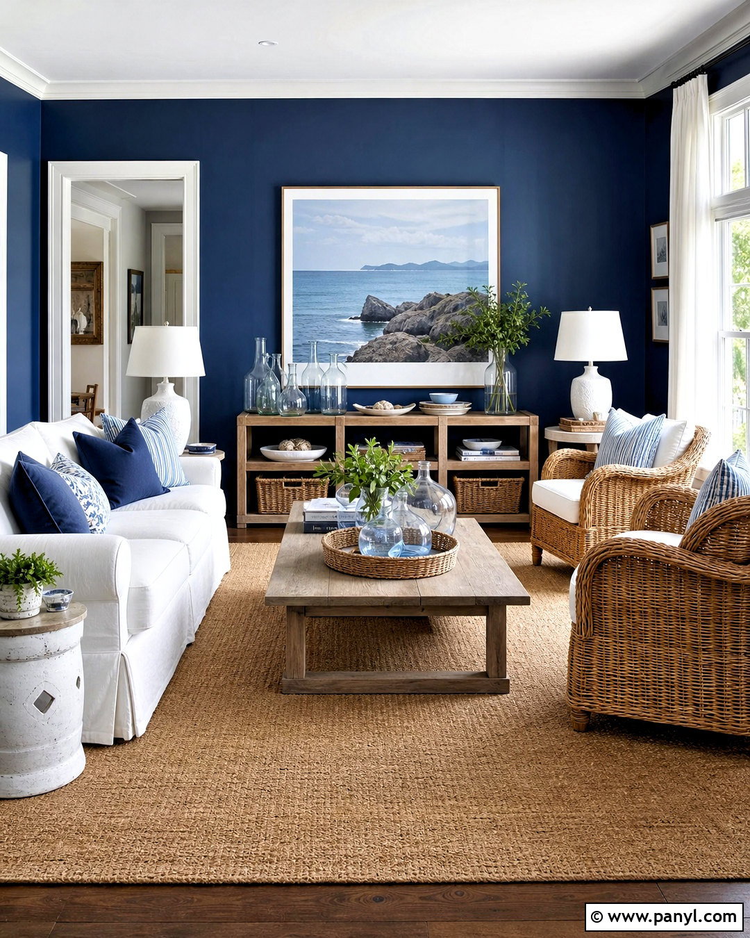 Dark Blue Coastal Room With Natural Textures - 20 dark blue room ideas