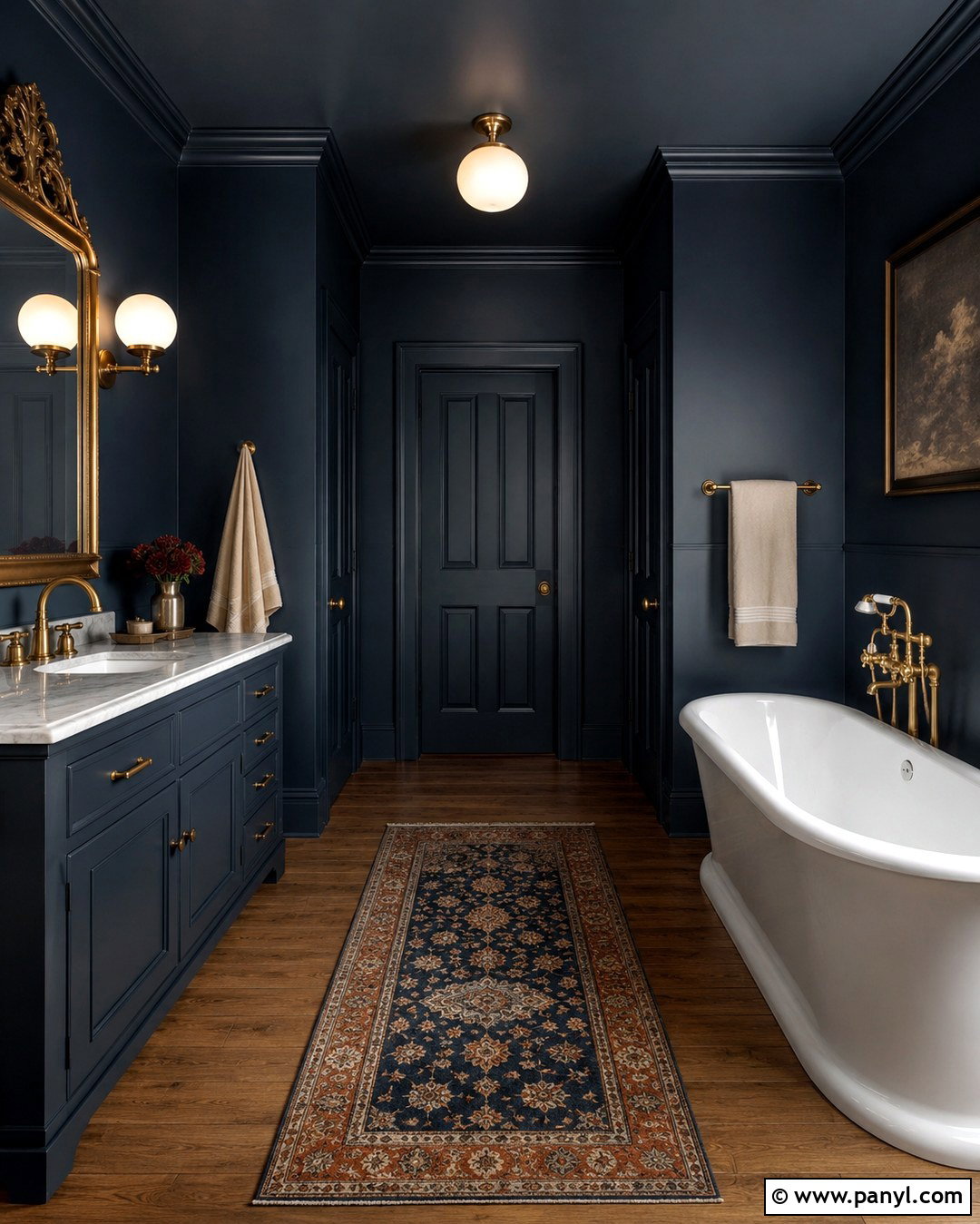 Dark Blue Color Drenched Bathroom - 20 Dark Blue Wall Bathroom Ideas