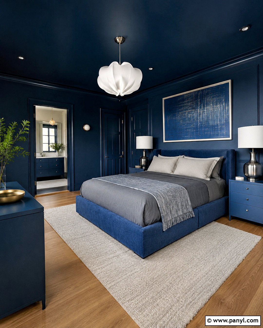 Dark Blue Color-Drenched Bedroom - 20 dark blue bedroom aesthetic ideas