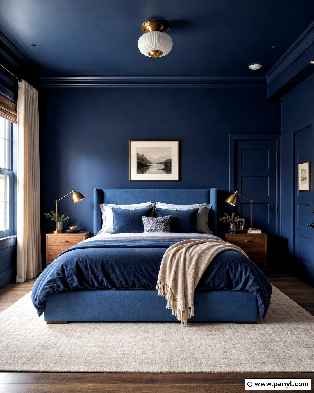 Dark Blue Color Drenched Bedroom - 20 dark blue bedroom walls