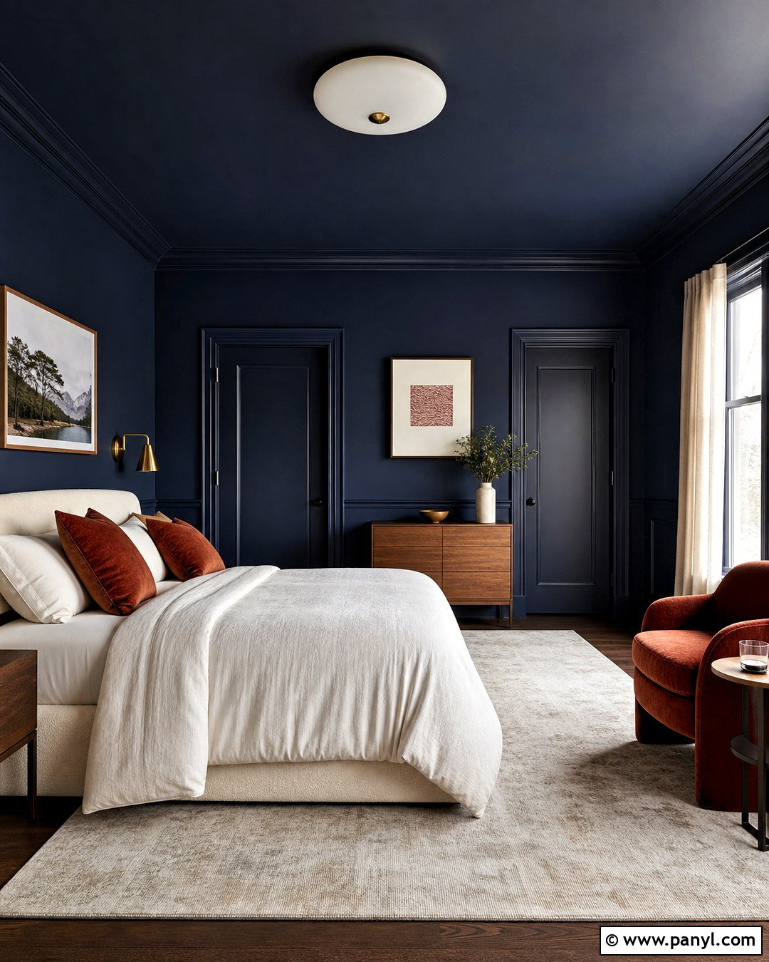 Dark Blue Color Drenched Bedroom - 20 dark blue wall bedroom ideas