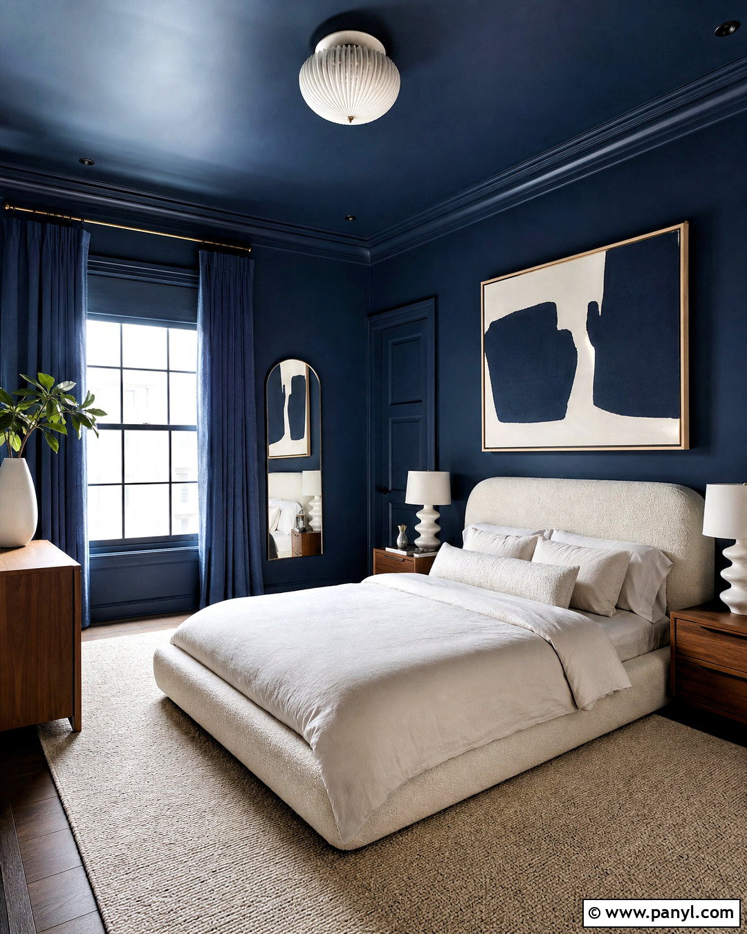 Dark Blue Color Drenched Bedroom - 20 dark blue walls bedroom ideas