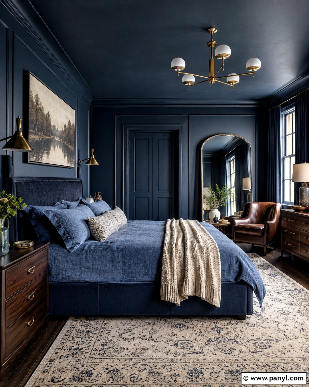 Dark Blue Color-Drenched Bedroom - 20 blue bedroom design ideas