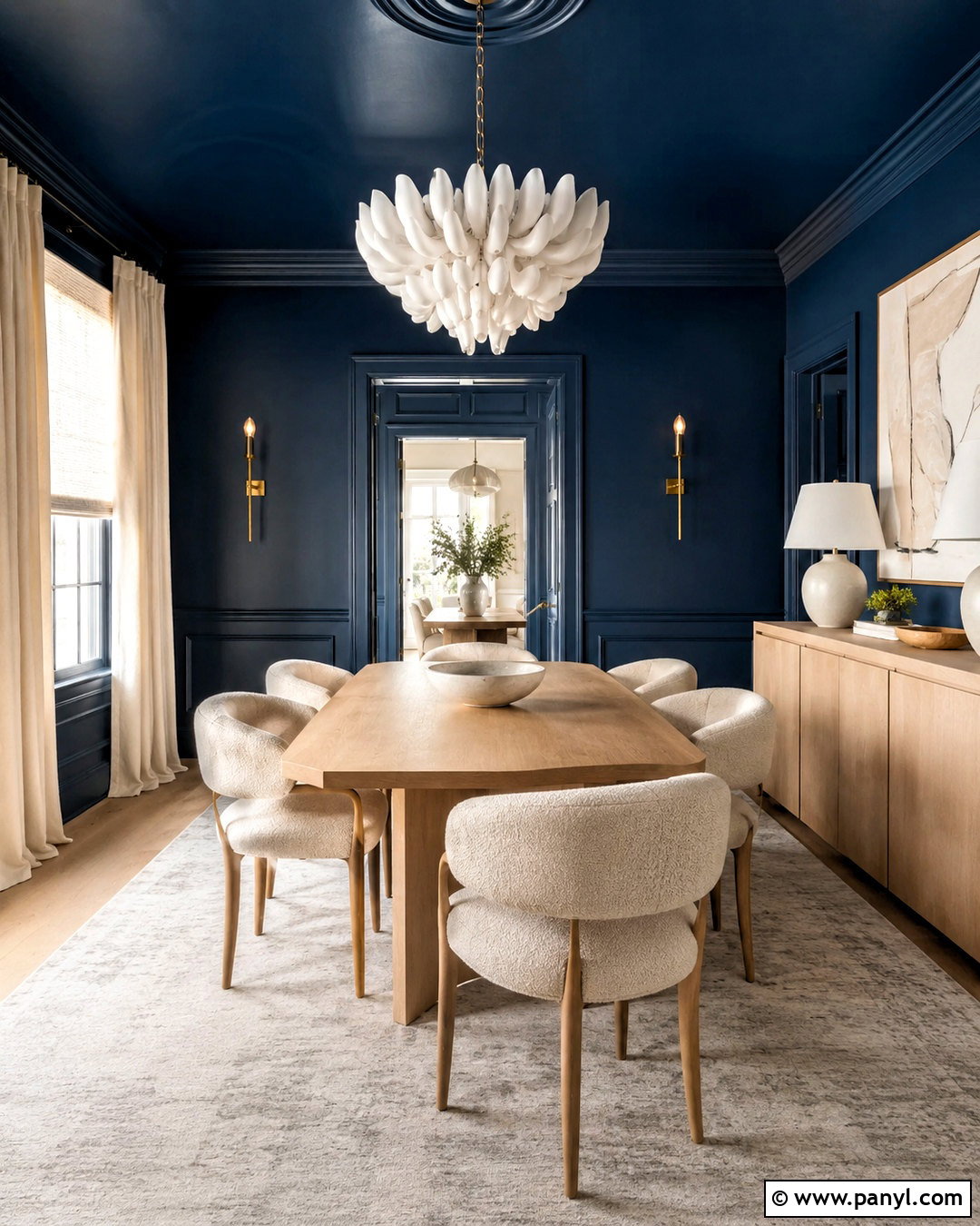 Dark Blue Color Drenched Dining Room - 20 dark blue dining room walls