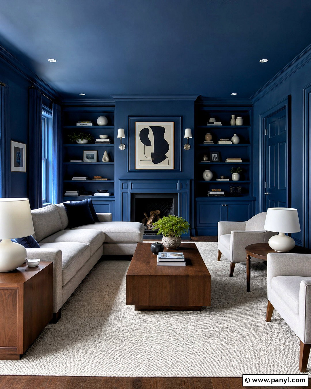 Dark Blue Color-Drenched Living Room - 20 dark blue interior design ideas