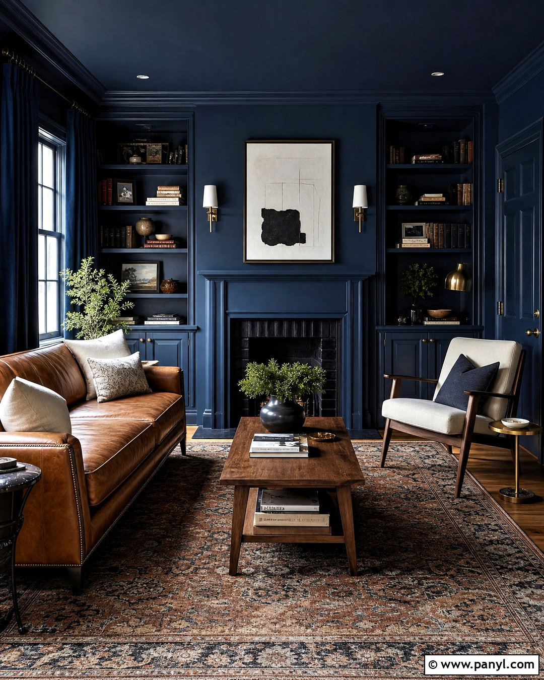 Dark Blue Color Drenched Living Room - 20 dark blue interior ideas