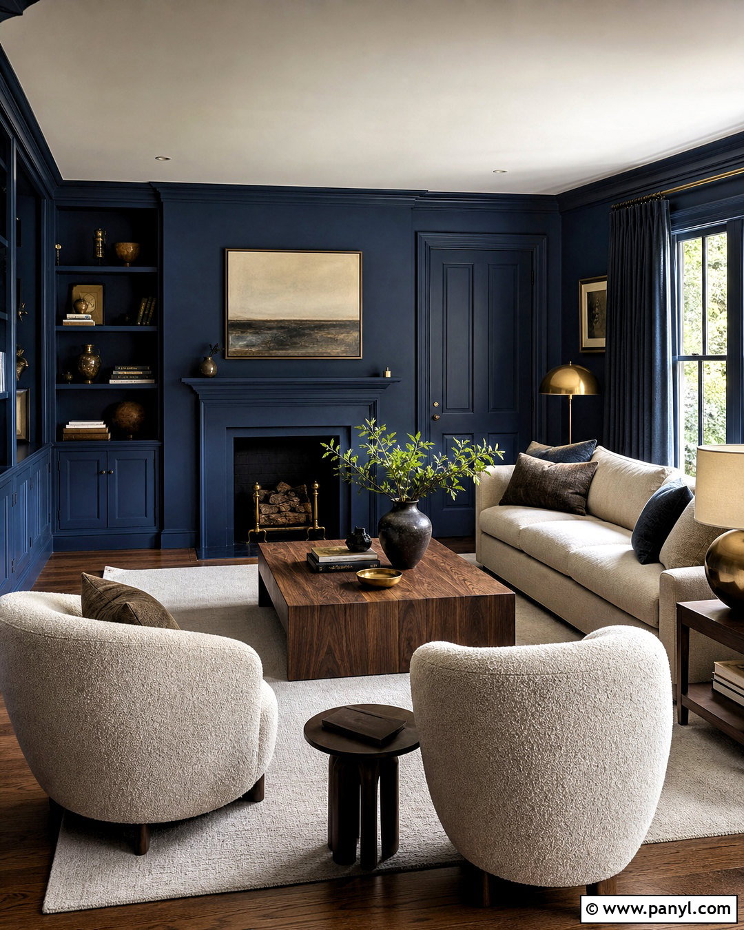 Dark Blue Color Drenched Living Room - 20 dark blue living room color scheme ideas