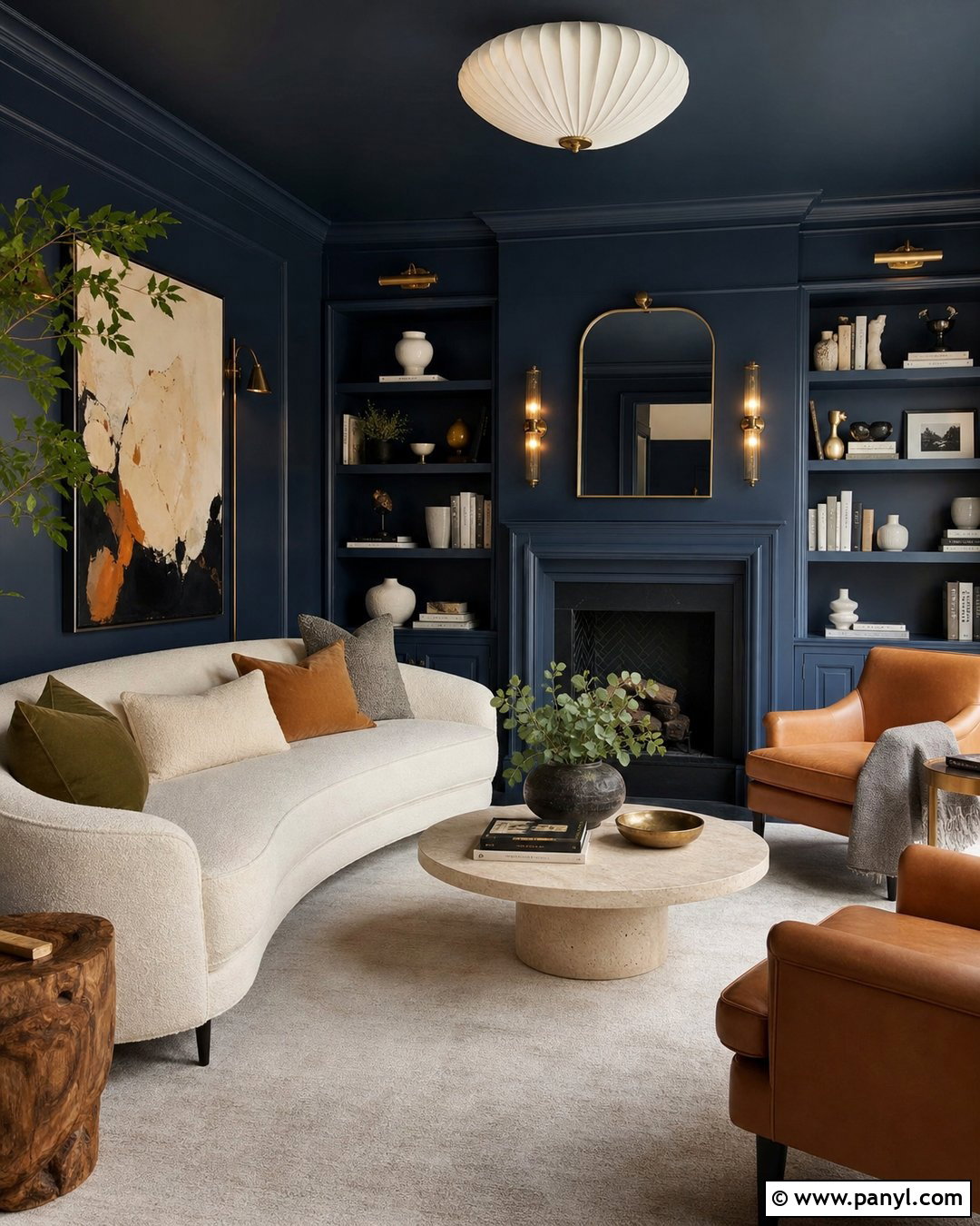 Dark Blue Color-Drenched Living Room - 20 Contemporary Dark Blue Walls