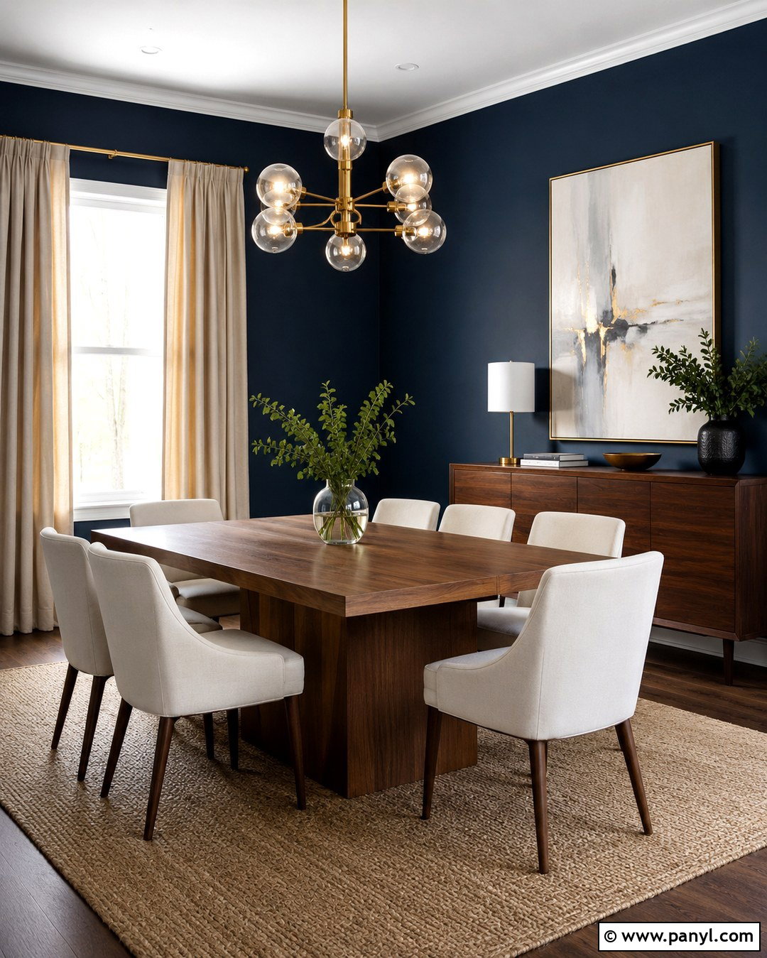 Dark Blue Dining Room Wall With Gold Chandelier - 20 Dark Blue Wall With Gold Accents