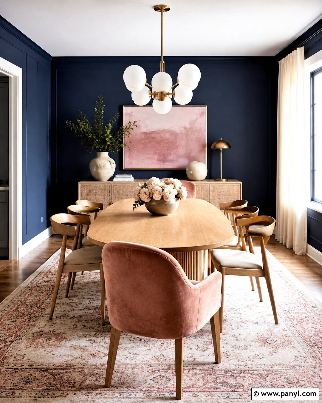Dark Blue Dining Room Walls With Blush Accents - 20 dark blue dining room walls