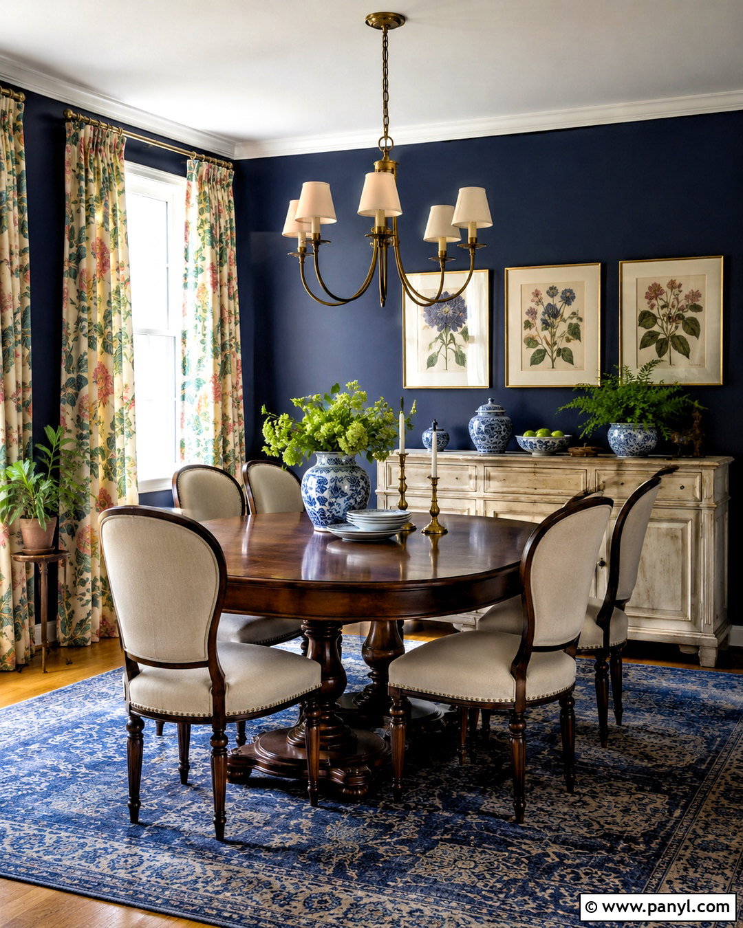 Dark Blue Dining Room Walls With Floral Curtains - 20 dark blue dining room walls