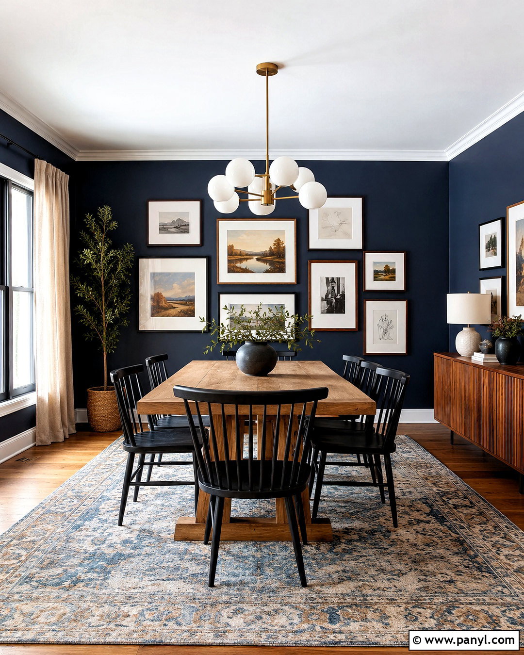 Dark Blue Dining Room Walls With Gallery Art - 20 dark blue dining room walls