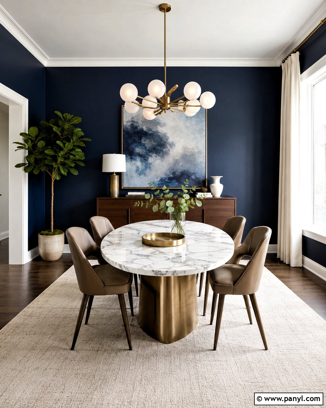 Dark Blue Dining Room Walls With Marble Table - 20 dark blue dining room walls