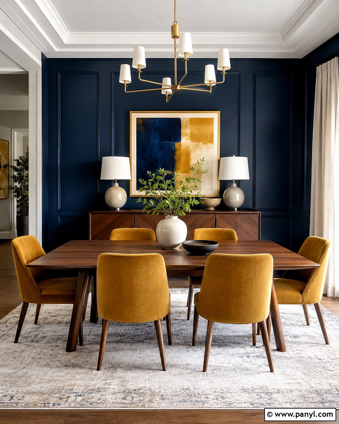Dark Blue Dining Room Walls With Mustard Chairs - 20 dark blue dining room walls