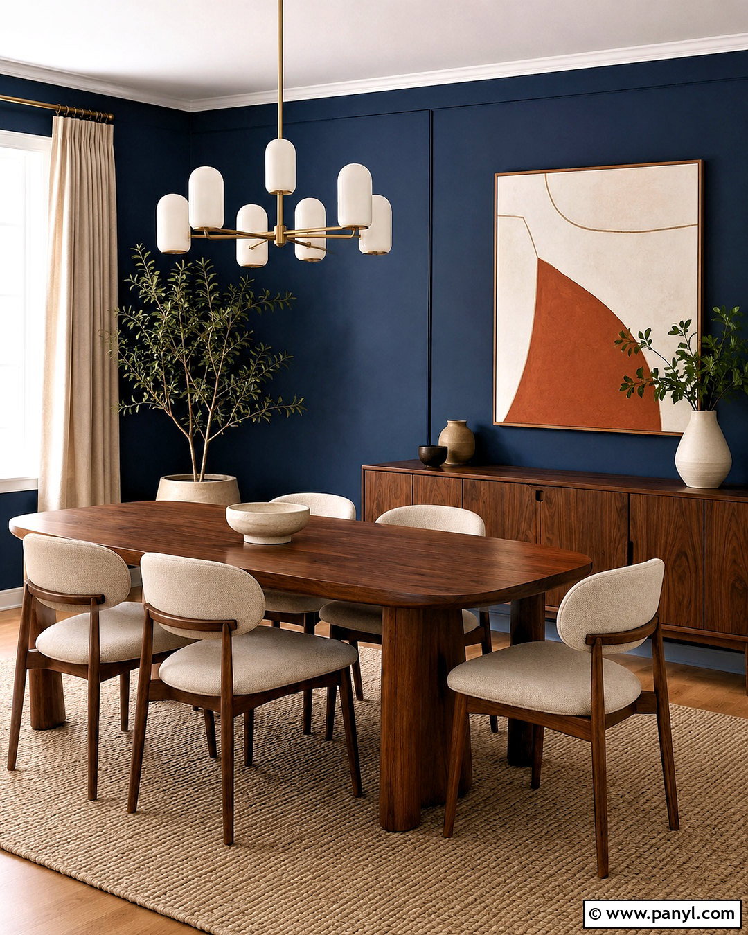 Dark Blue Dining Room Walls With Walnut Furniture - 20 dark blue dining room walls