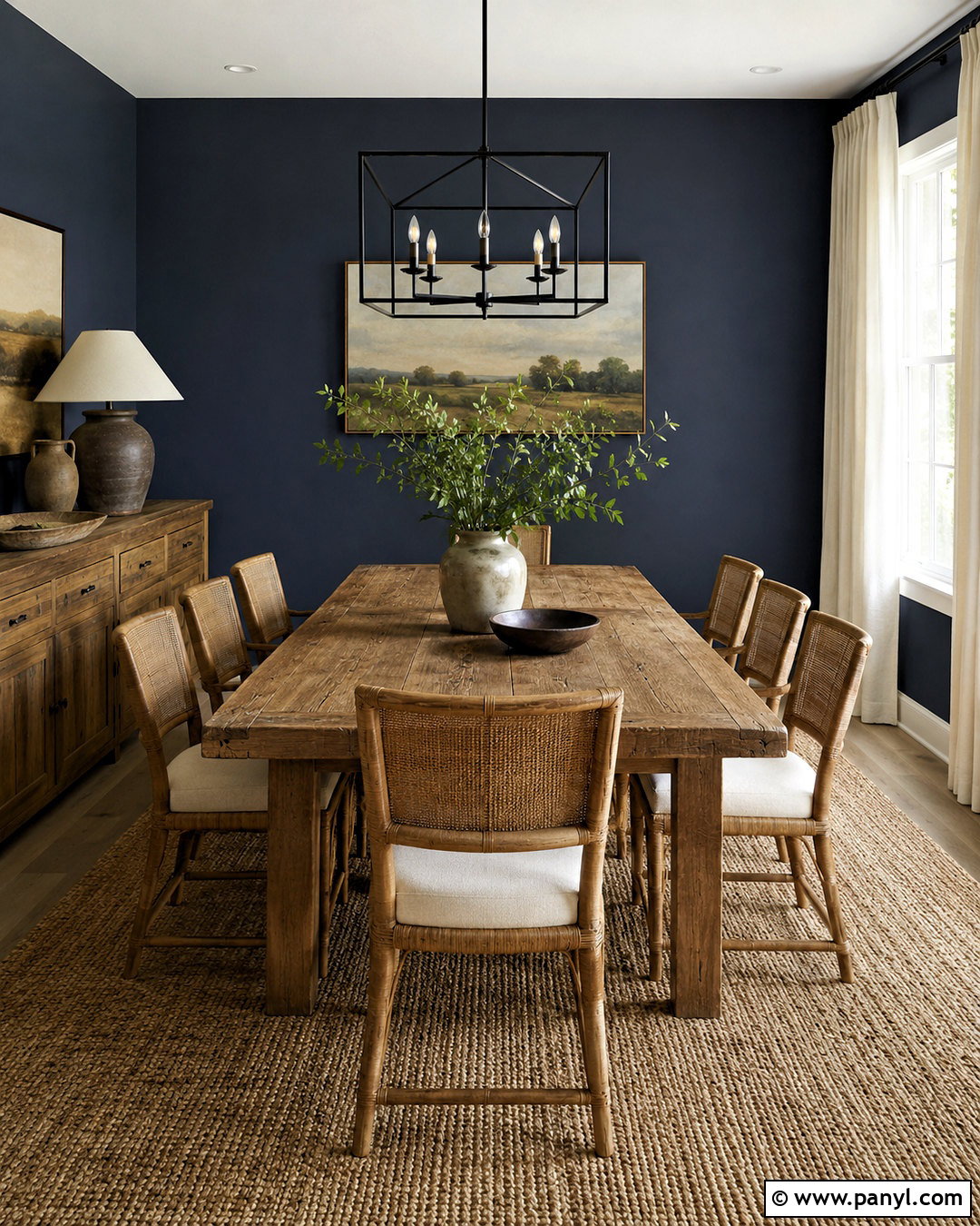 Dark Blue Dining Room Walls With Warm Wood - 20 dark blue dining room walls
