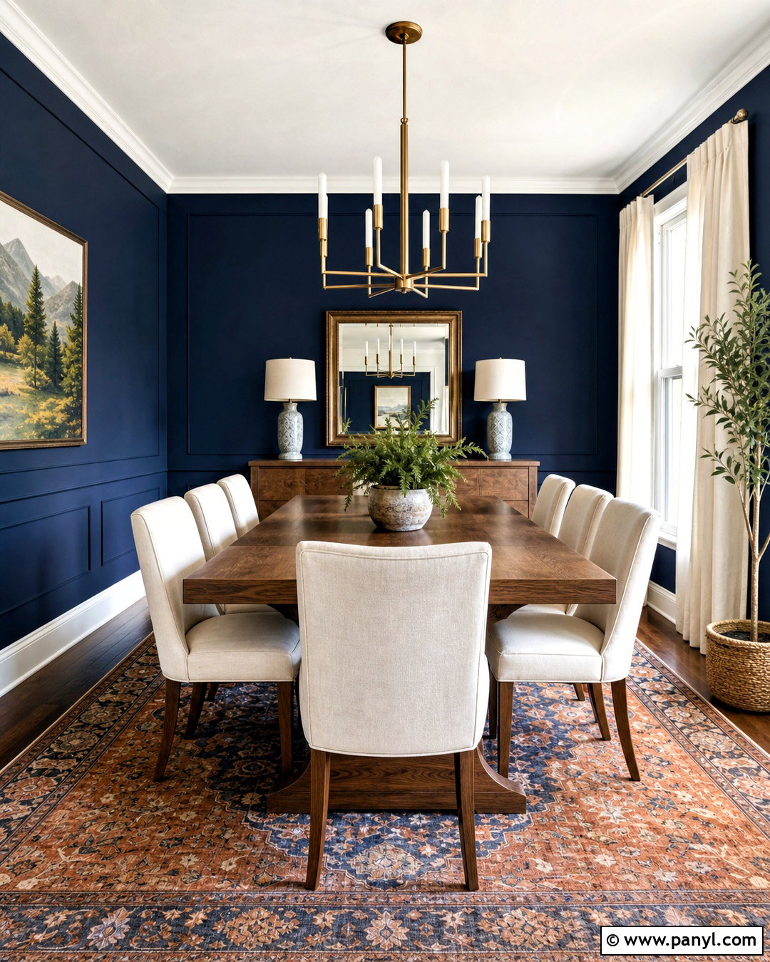 Dark Blue Dining Room With Brass Accents - 20 dark blue room ideas