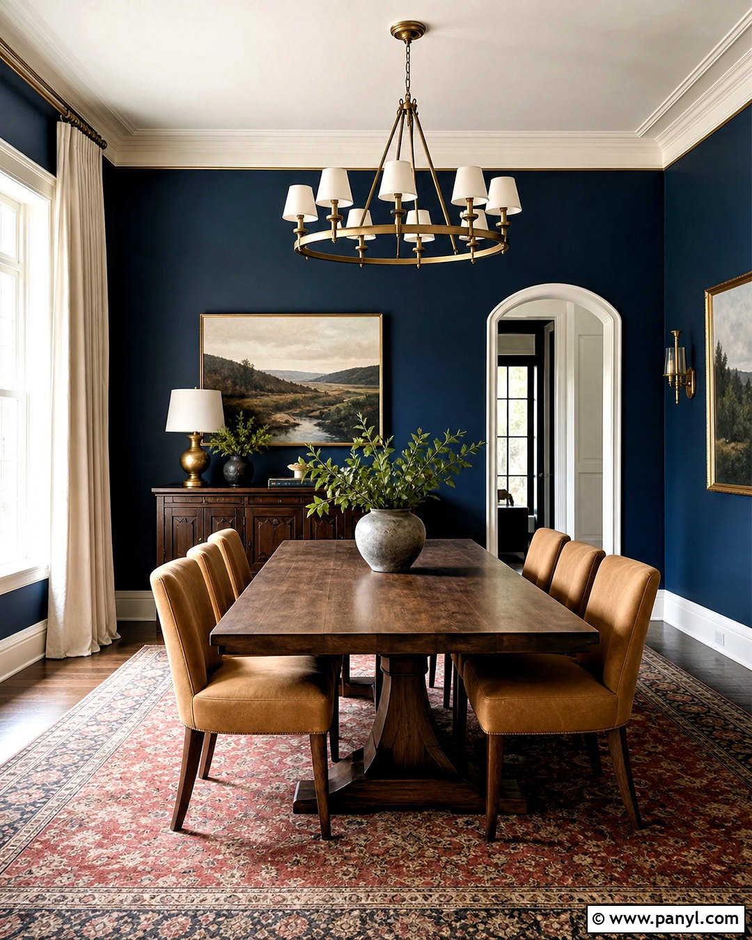 Dark Blue Dining Room With Brass Accents - 20 dark blue wall paint ideas