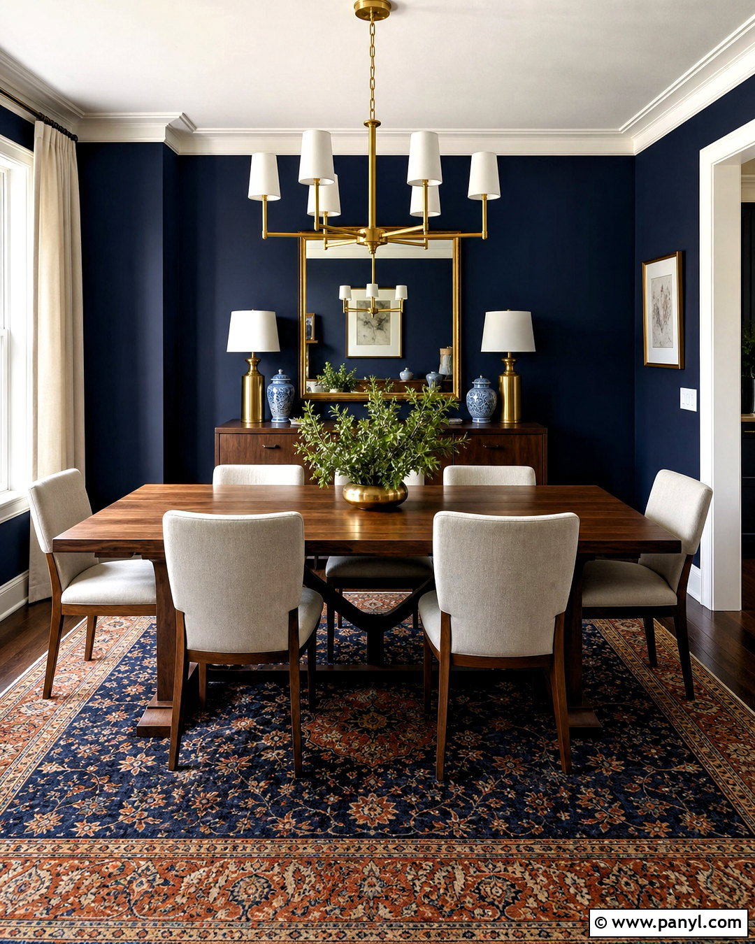 Dark Blue Dining Room With Brass Accents - 20 dark blue interior ideas