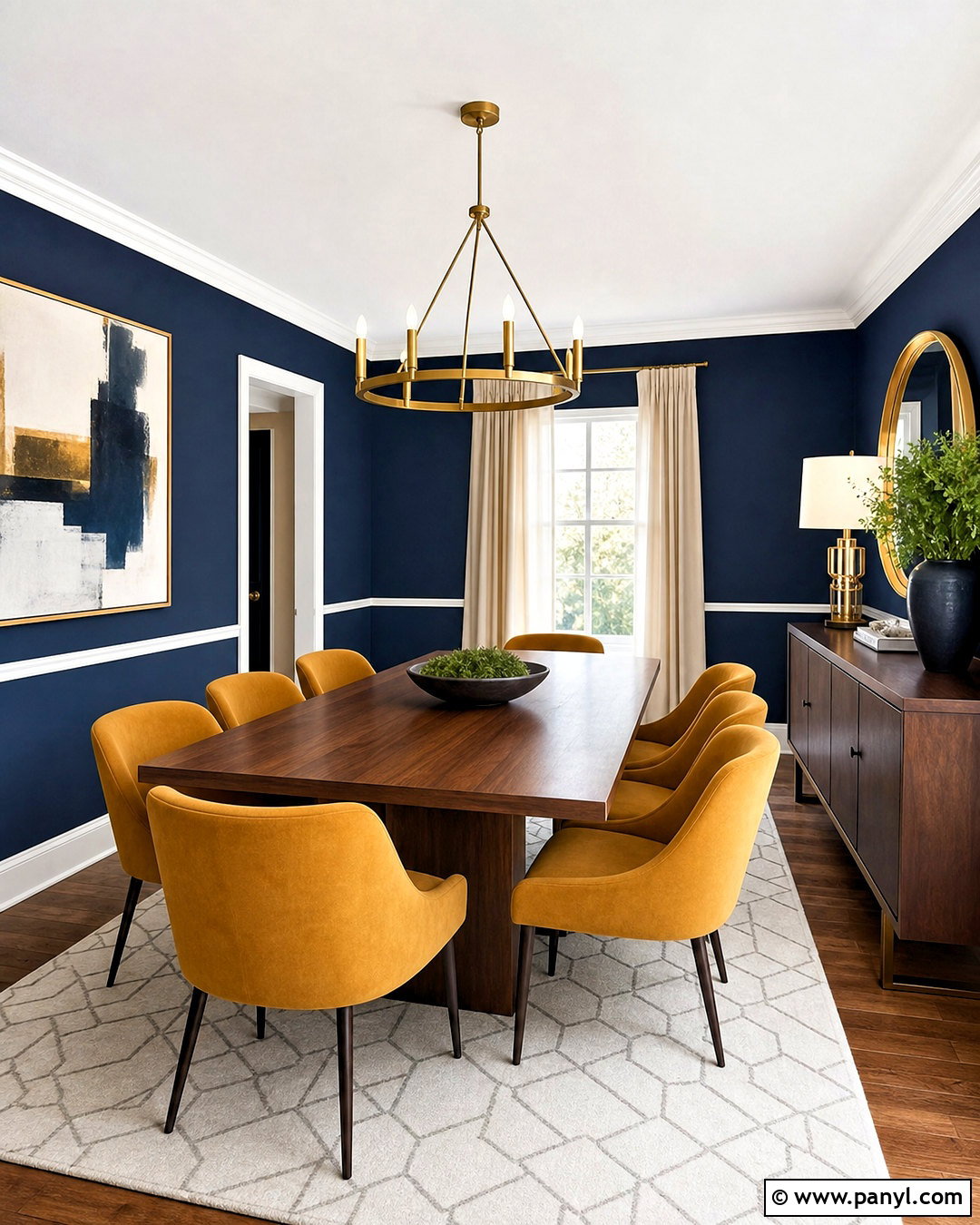 Dark Blue Dining Room With Mustard Chairs - 20 dark blue interior design ideas
