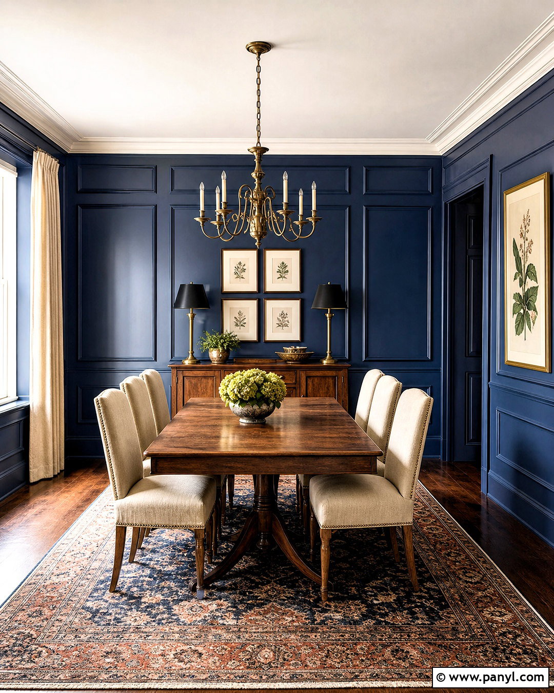 Dark Blue Dining Room With Wall Molding - 20 dark blue interior ideas