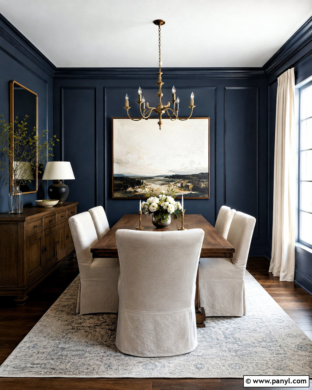 Dark Blue Dining Room With Wall Paneling - 20 dark blue rooms