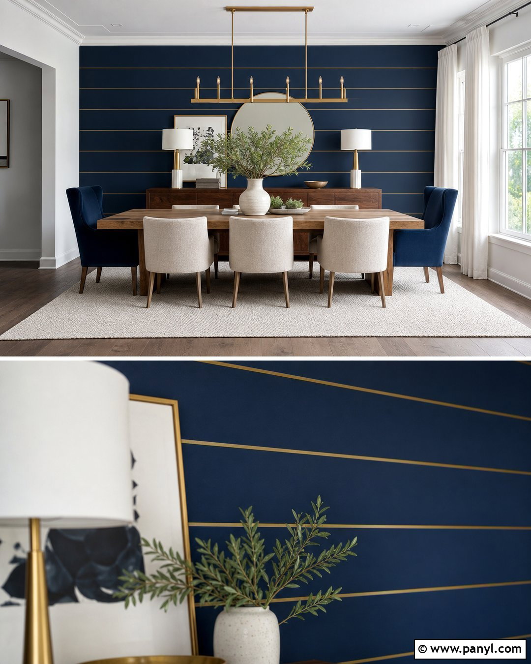 Dark Blue Dining Wall With Gold Parallel Lines - 20 Blue Wall With Gold Lines