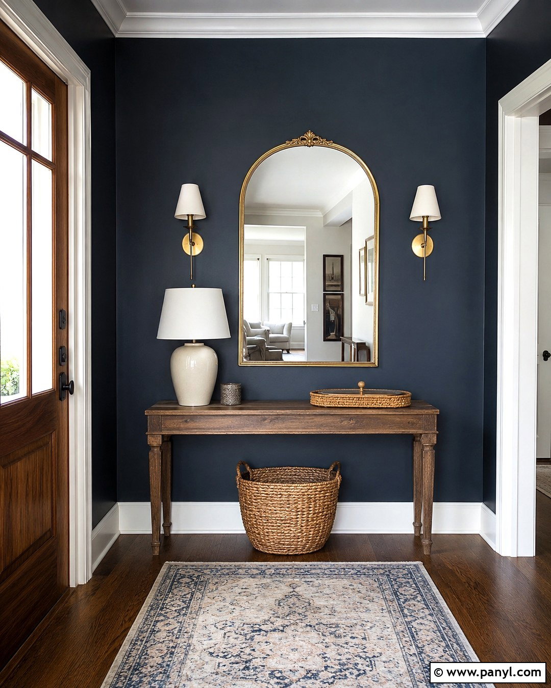 Dark Blue Entryway Wall With Gold Console - 20 Dark Blue Wall With Gold Accents