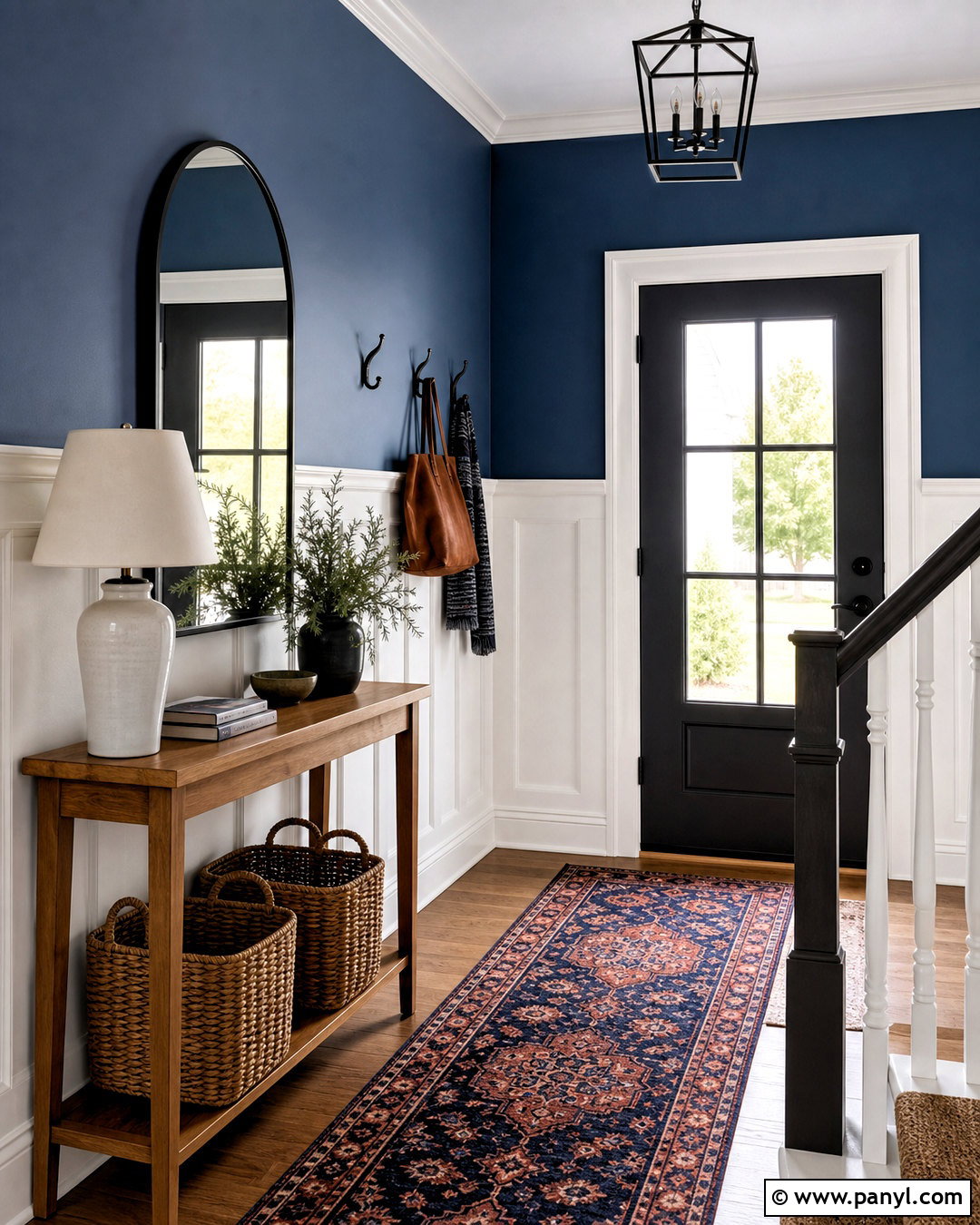 Dark Blue Entryway With White Wainscoting - 20 dark blue wall paint ideas
