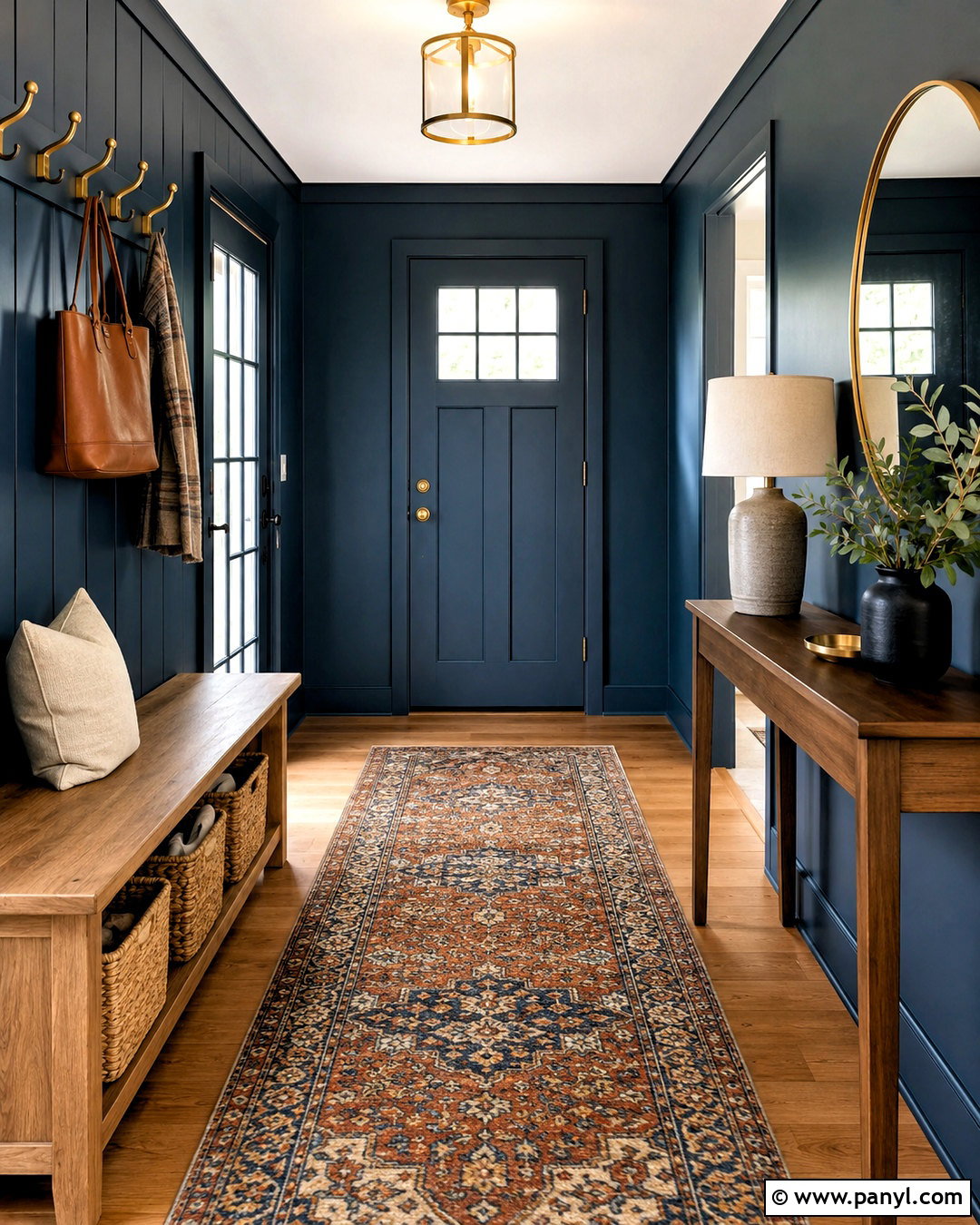 Dark Blue Entryway With Wood Bench - 20 dark blue rooms