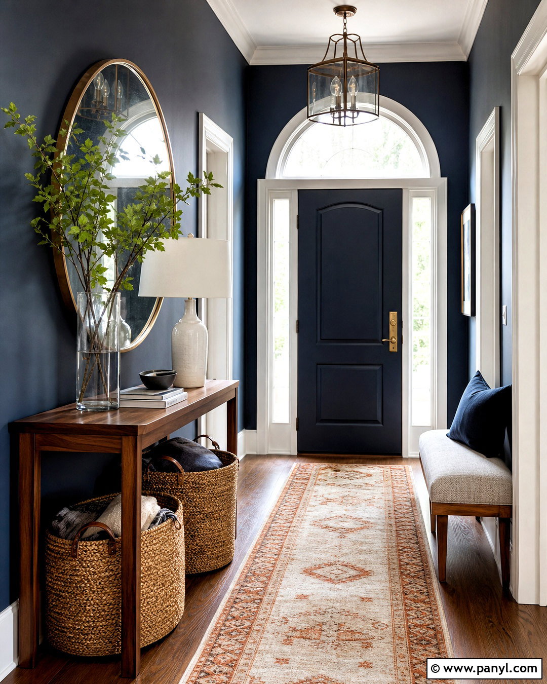 Dark Blue Entryway With Wood Console - 20 dark blue interior ideas