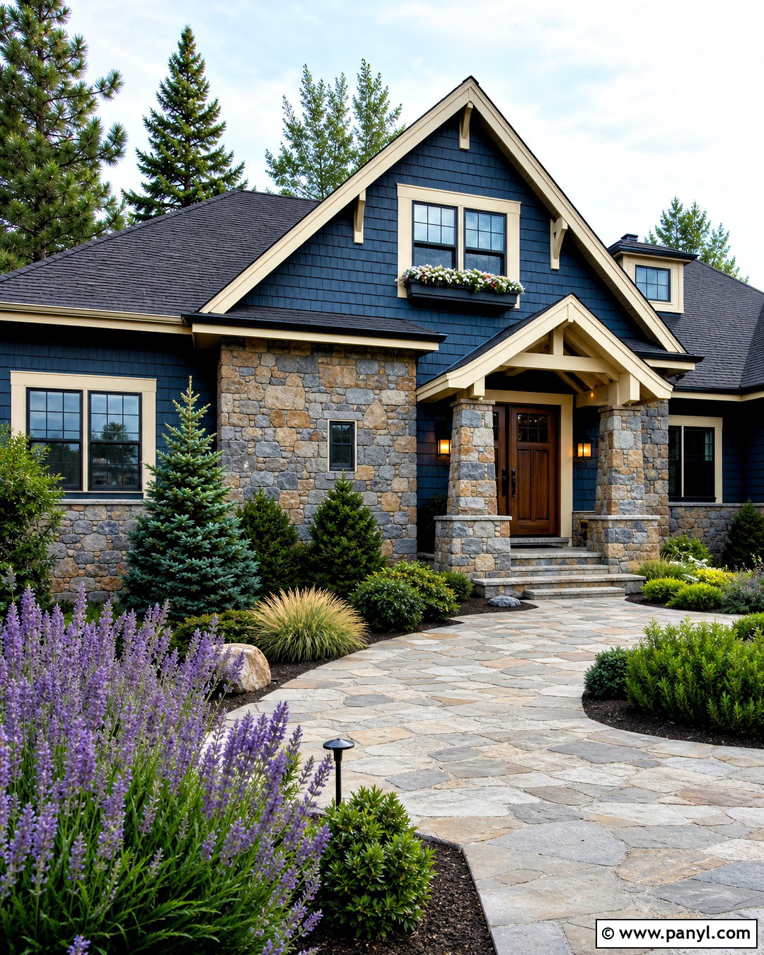 Dark Blue Exterior With Natural Stone - 20 dark blue home exterior ideas