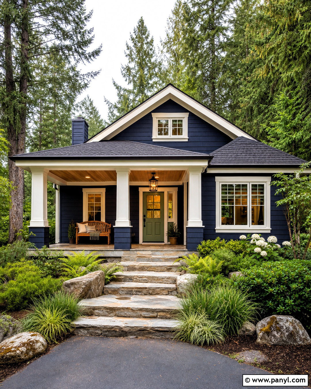 Dark Blue Exterior With Sage Green Door - 20 dark blue exterior house colors