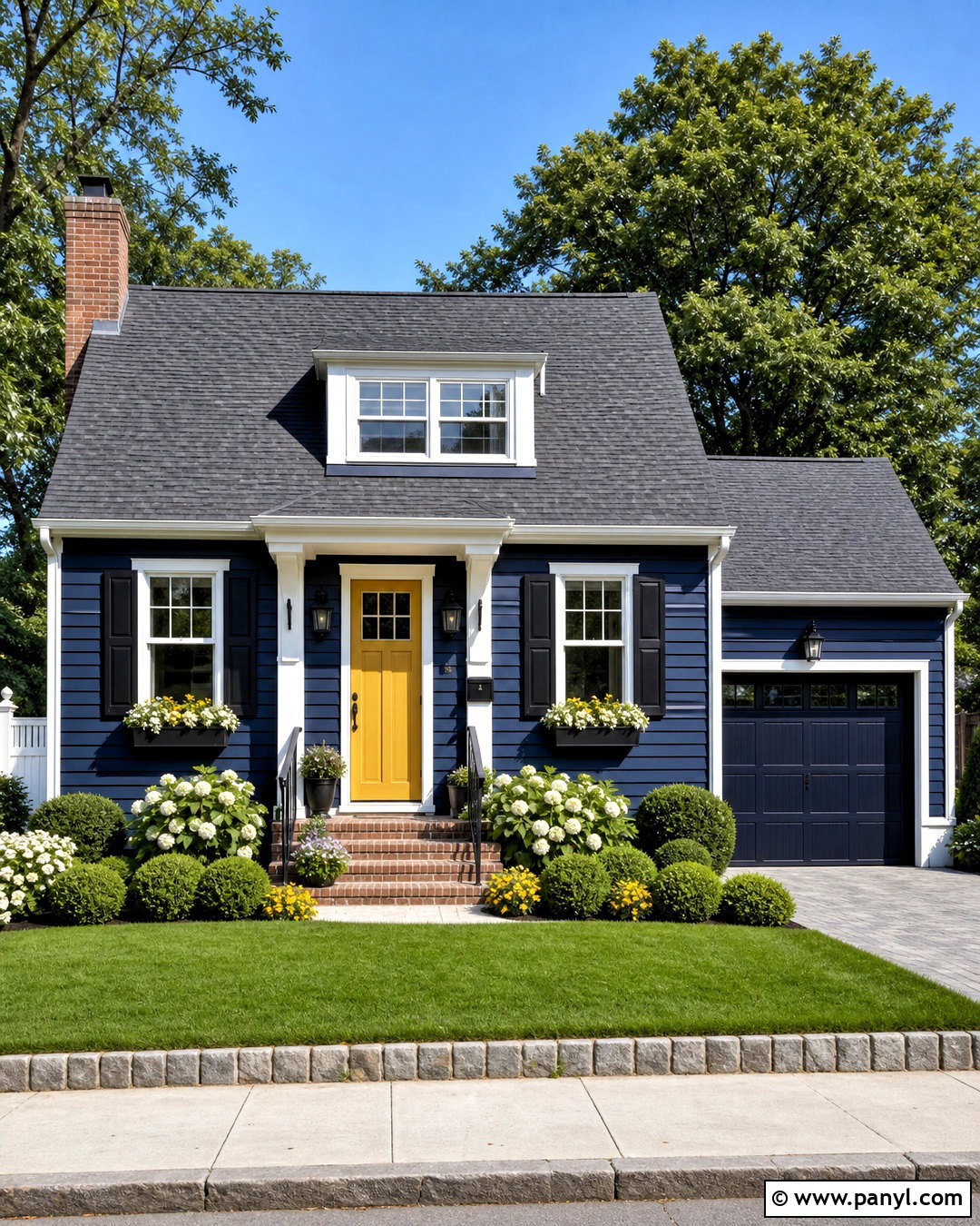 Dark Blue Exterior With Yellow Front Door - 20 dark blue exterior house colors