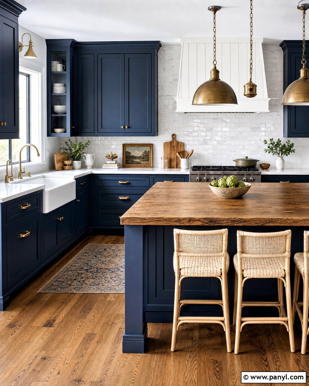 Dark Blue Farmhouse Kitchen With White Subway Tile - 20 dark blue and white kitchen ideas