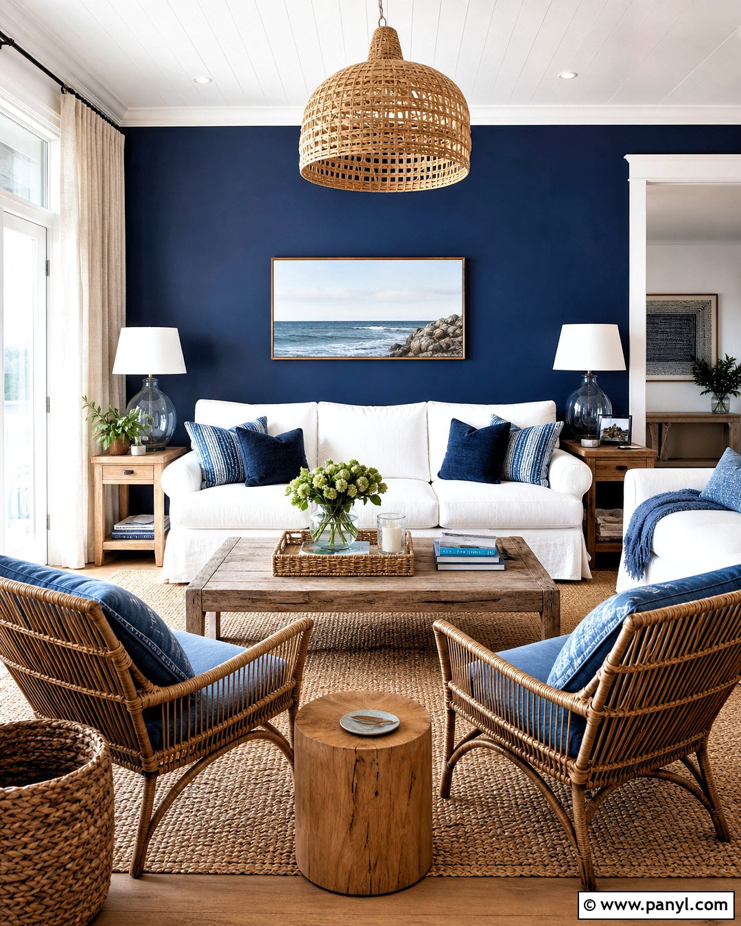 Dark Blue Feature Wall With Coastal Decor - 20 dark blue feature wall living room ideas