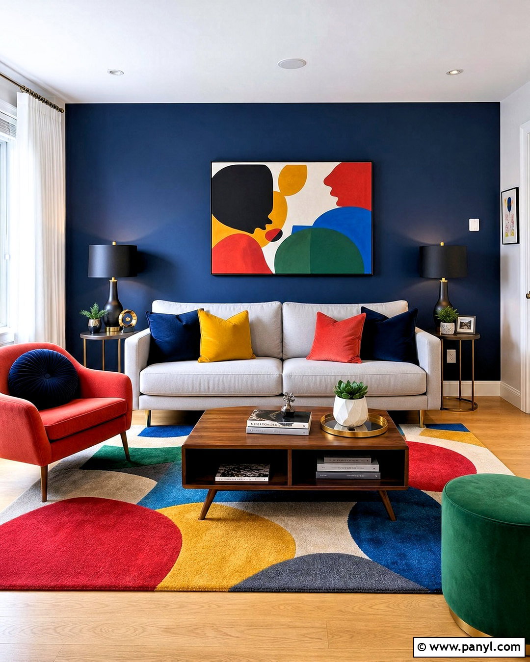 Dark Blue Feature Wall With Colorful Accents - 20 dark blue feature wall living room ideas