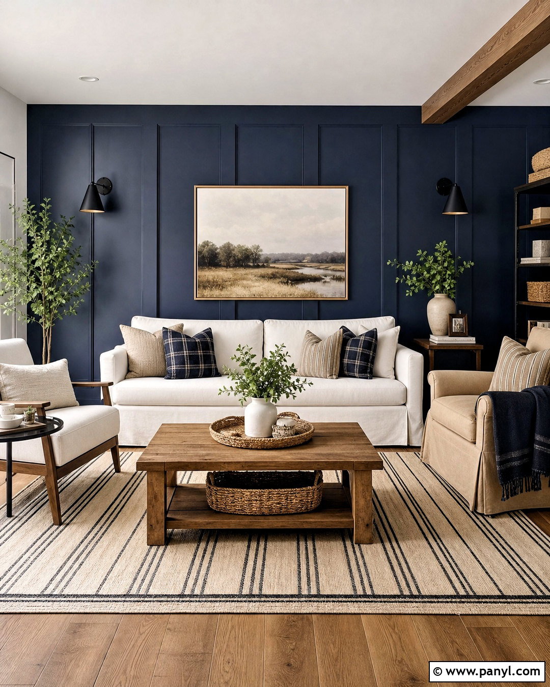 Dark Blue Feature Wall With Farmhouse Decor - 20 dark blue feature wall living room ideas