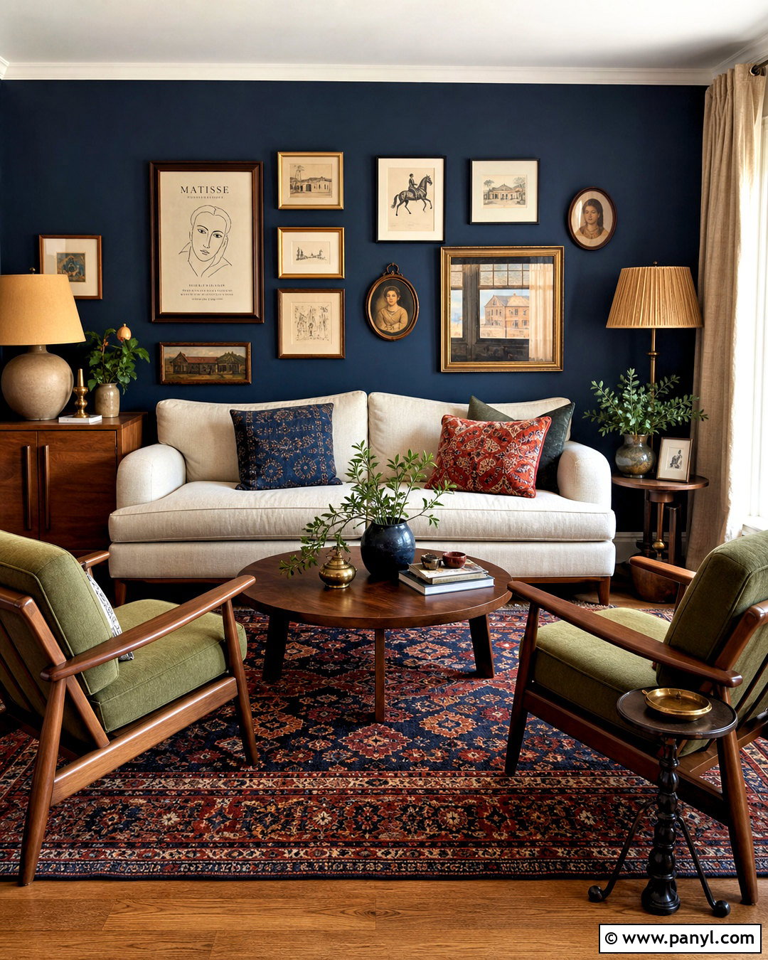 Dark Blue Feature Wall With Gallery Art - 20 dark blue feature wall living room ideas