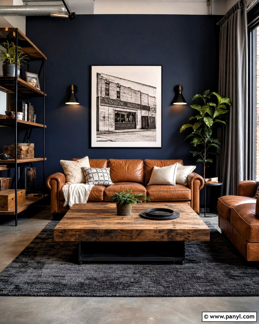 Dark Blue Feature Wall With Industrial Decor - 20 dark blue feature wall living room ideas