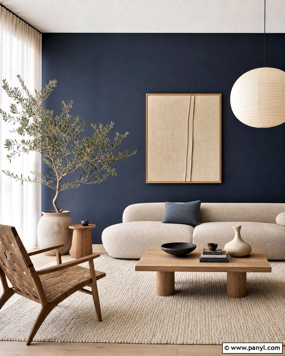 Dark Blue Feature Wall With Japandi Decor - 20 dark blue feature wall living room ideas