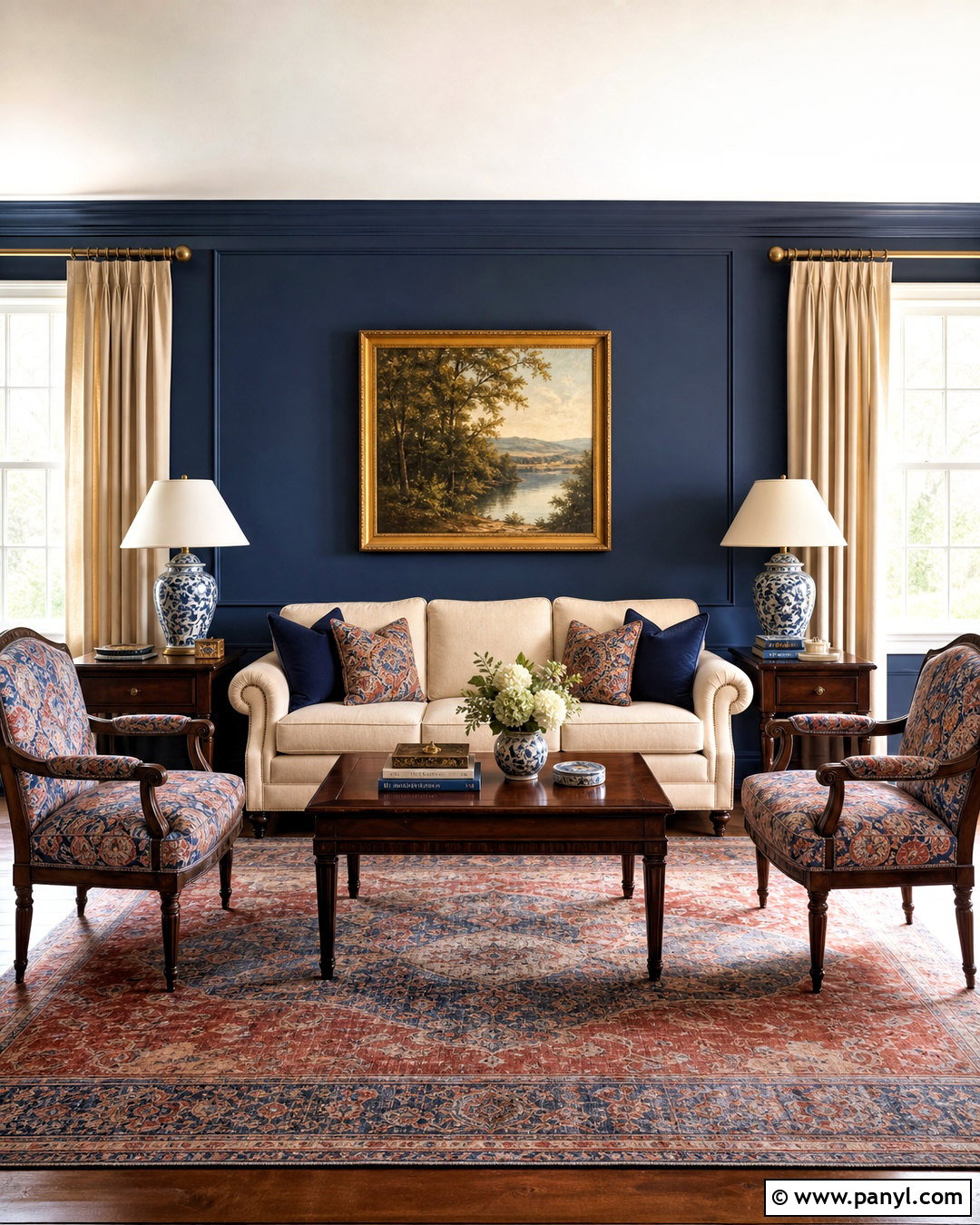Dark Blue Feature Wall With Traditional Decor - 20 dark blue feature wall living room ideas