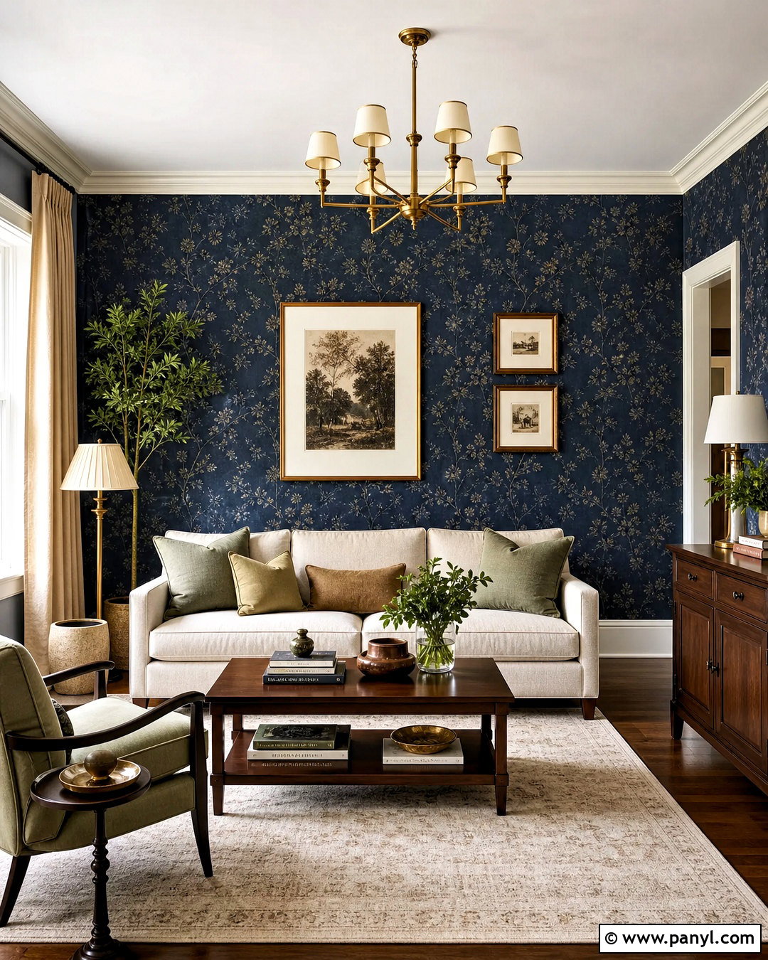 Dark Blue Feature Wall With Wallpaper - 20 dark blue feature wall living room ideas