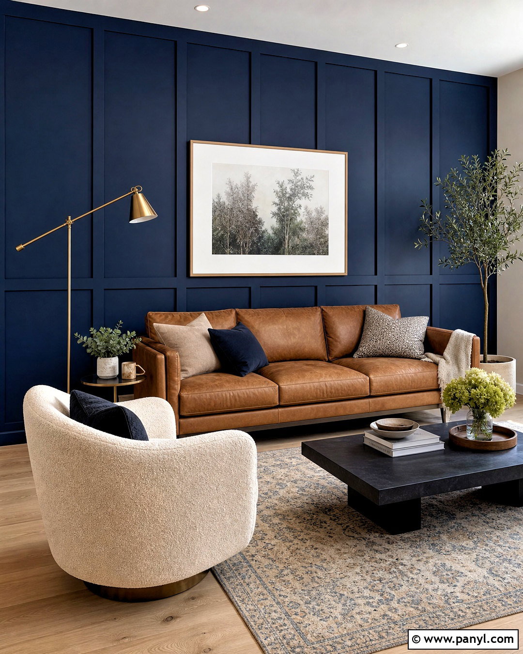 Dark Blue Feature Wall With Wood Paneling - 20 dark blue feature wall living room ideas