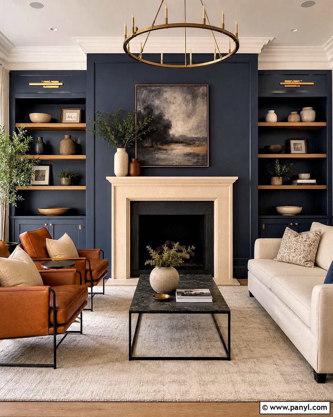 Dark Blue Fireplace Accent Wall - 40 Blue Accent Wall Ideas