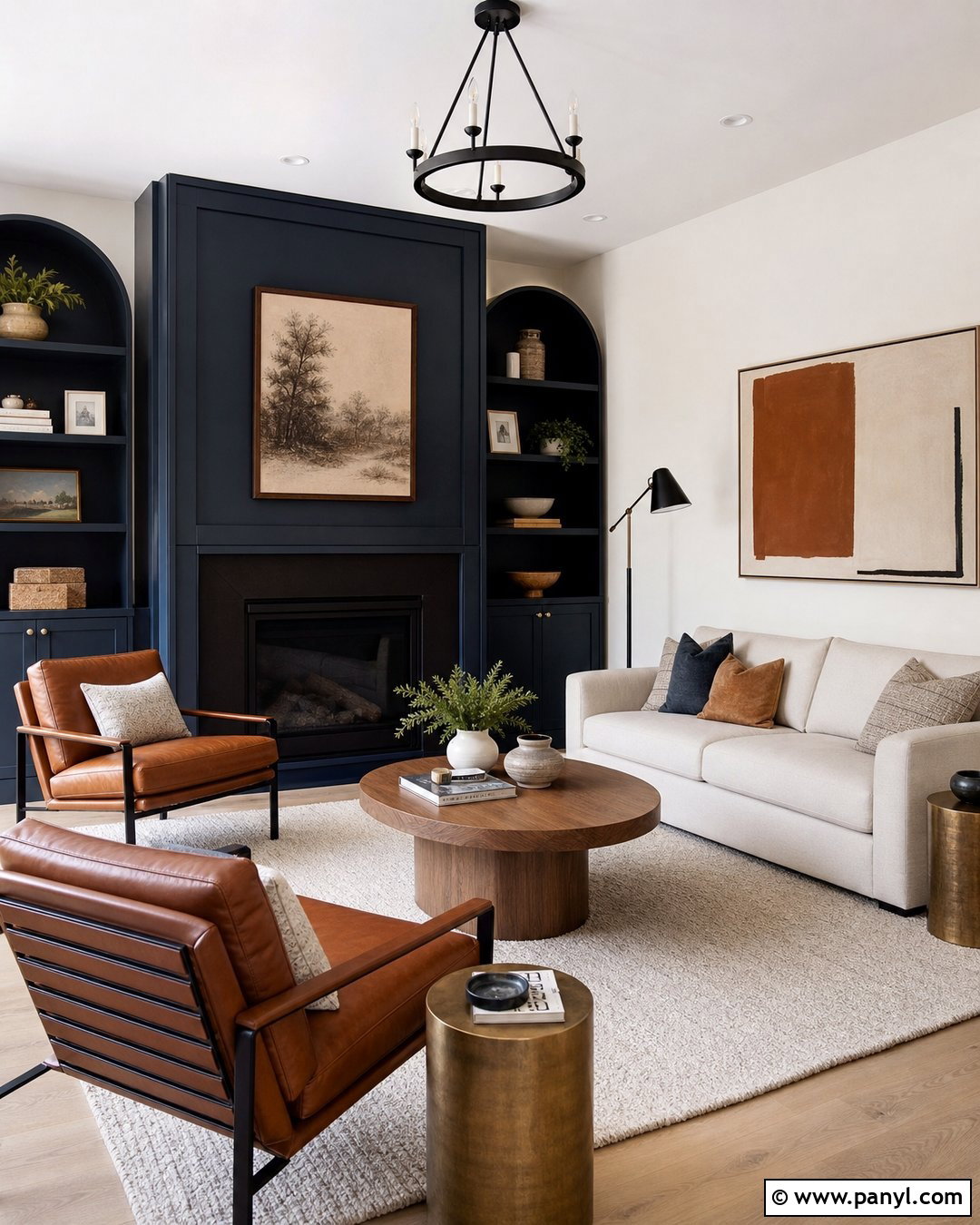 Dark Blue Fireplace Wall With Black Surround - 20 Dark Blue Accent Wall Living Room With Fireplace Ideas