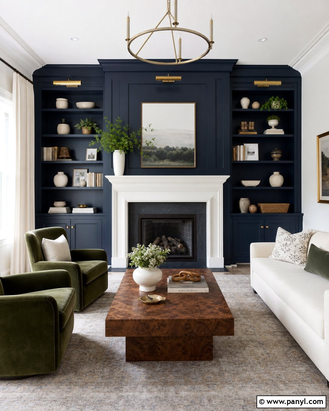 Dark Blue Fireplace Wall With Built-In Shelves - 20 Dark Blue Accent Wall Living Room With Fireplace Ideas